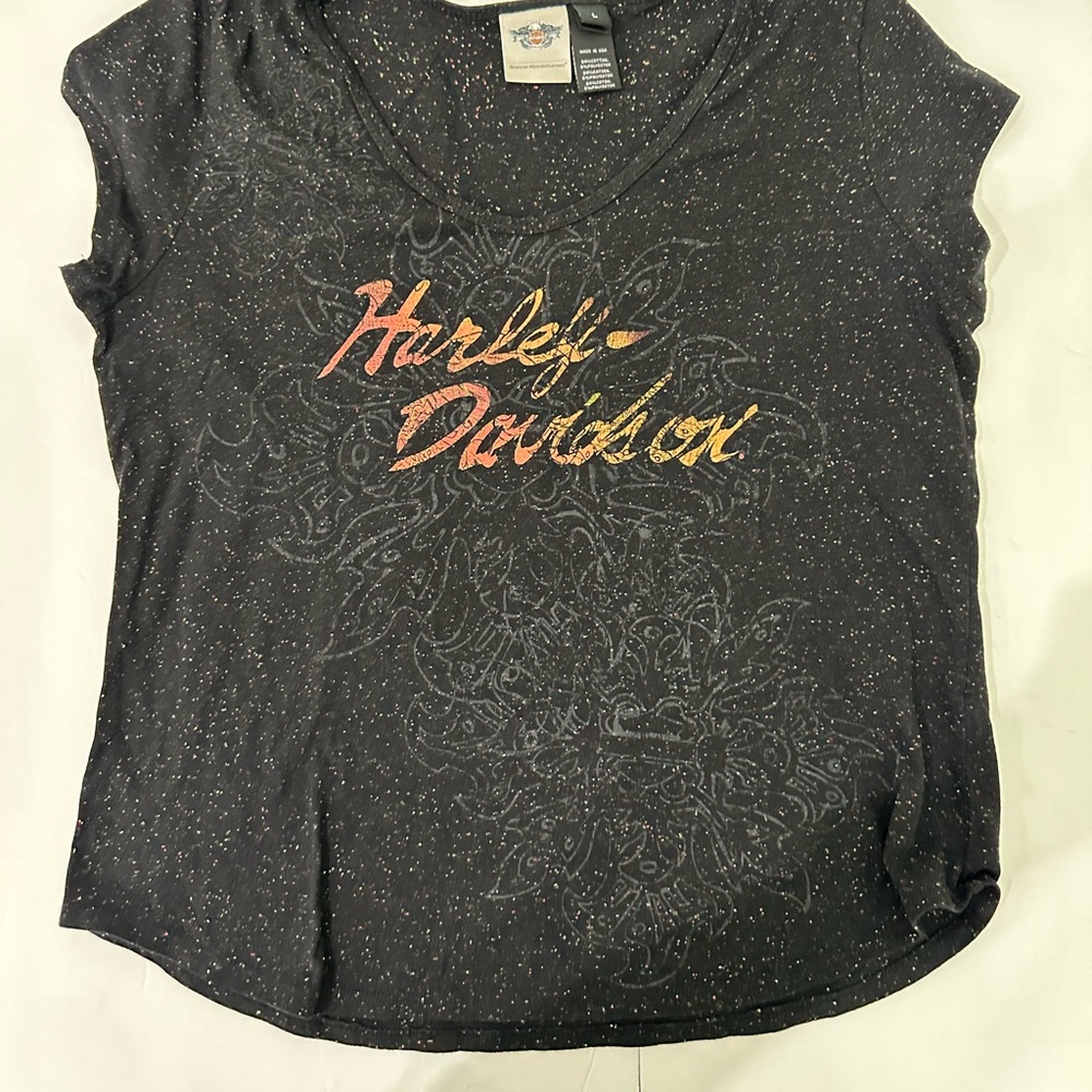 Harley-Davidson Women's Black Color Speckled Sleep Tee size Large